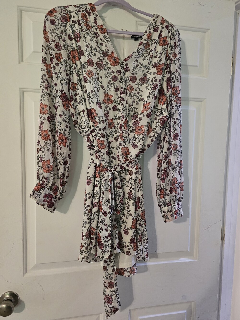 Express Floral Wrap Romper in Cream with Red-Pink Roses